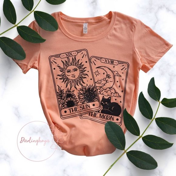 Sun & Moon Tarot Cards Women's Fitted Tee - Light Orange - Picture 1 of 3